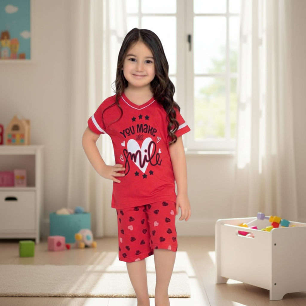 Girls 100% Cotton Pajama Set – Ultra Soft & Breathable Kids Sleepwear – Short Sleeve Top & Long Pants – Lightweight Comfortable PJs for Toddler & Big Girls