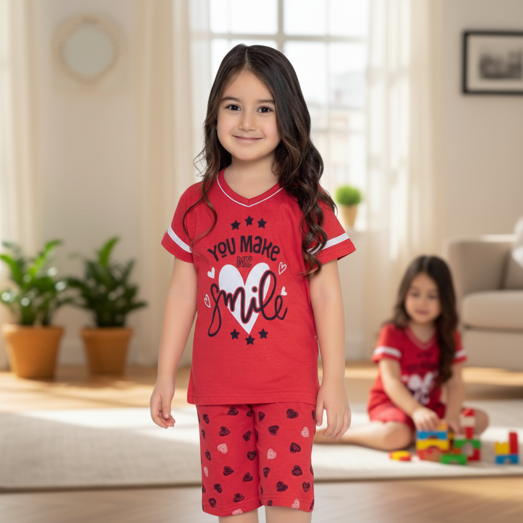 Girls 100% Cotton Pajama Set – Ultra Soft & Breathable Kids Sleepwear – Short Sleeve Top & Long Pants – Lightweight Comfortable PJs for Toddler & Big Girls