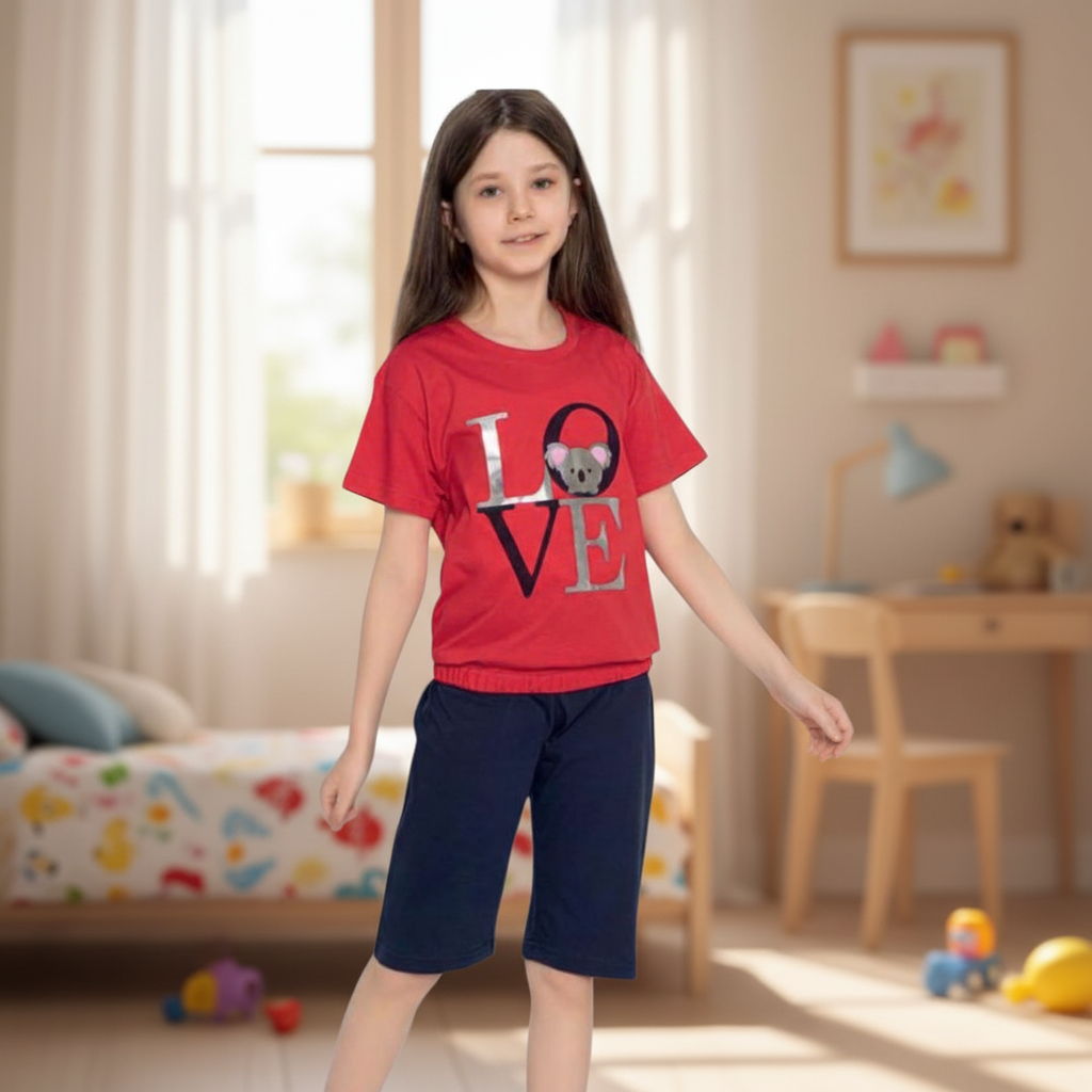 Girls 100% Cotton Pajama Set – Ultra Soft &amp; Breathable Kids Sleepwear – Short Sleeve Top &amp; Long Pants – Lightweight Comfortable PJs for Toddler &amp; Big Girls