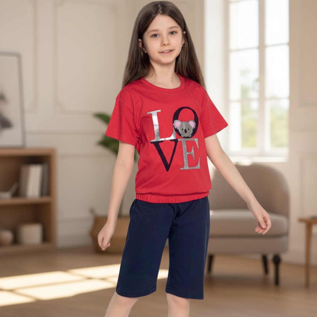 Girls 100% Cotton Pajama Set – Ultra Soft &amp; Breathable Kids Sleepwear – Short Sleeve Top &amp; Long Pants – Lightweight Comfortable PJs for Toddler &amp; Big Girls