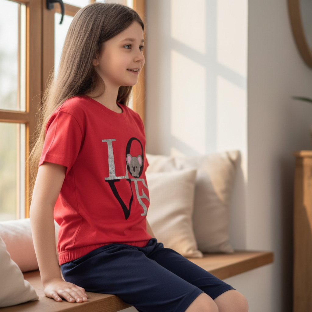Girls 100% Cotton Pajama Set – Ultra Soft &amp; Breathable Kids Sleepwear – Short Sleeve Top &amp; Long Pants – Lightweight Comfortable PJs for Toddler &amp; Big Girls