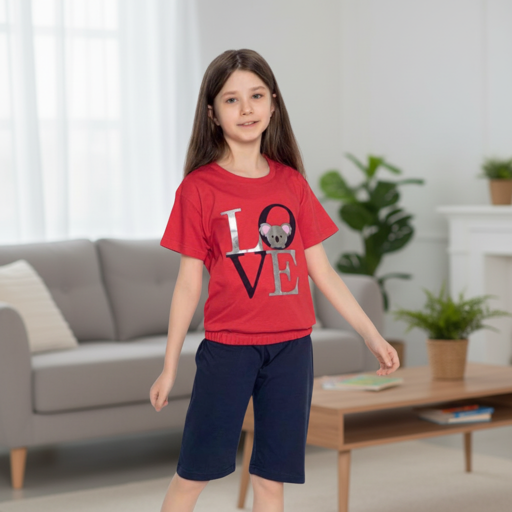 Girls 100% Cotton Pajama Set – Ultra Soft &amp; Breathable Kids Sleepwear – Short Sleeve Top &amp; Long Pants – Lightweight Comfortable PJs for Toddler &amp; Big Girls