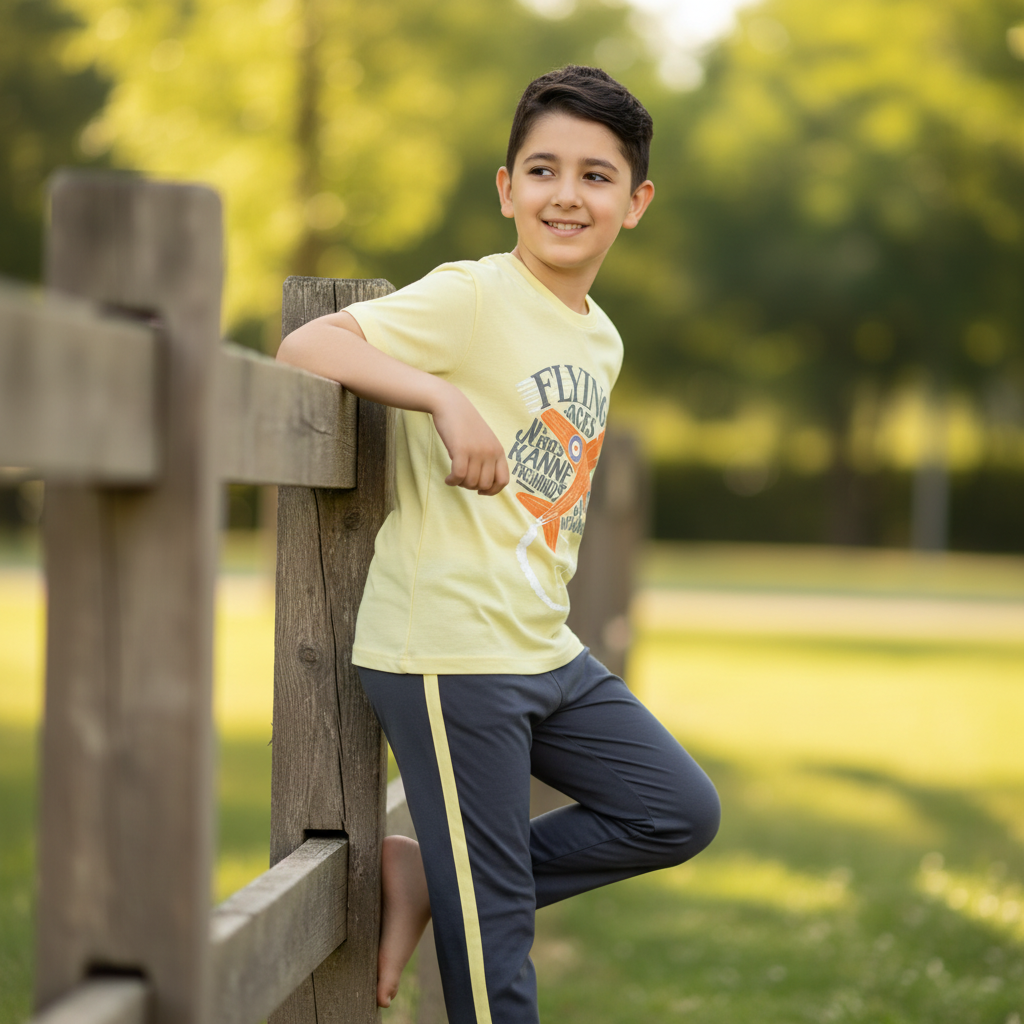 Boys 100% Cotton Pajama Set – Ultra Soft & Breathable Kids Sleepwear – Short Sleeve Top & Long Pants – Lightweight Comfortable PJs for Toddler & Big Boys