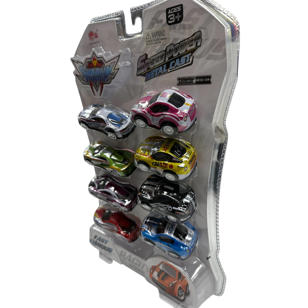 Die Cast Model Cars 8-Pack – Push Back Toy Cars Set – Fast Racing Mini Cars for Kids – Colorful Unique Design Vehicles