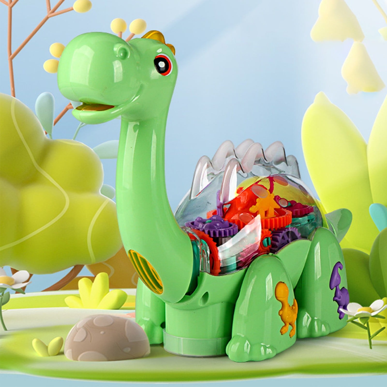 Gear Dinosaur Toy with Lights and Music, Bump & Go Action, Interactive Moving Gears Dinosaur for Kids, Fun Musical Toy Gift