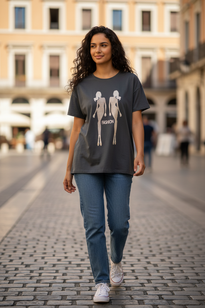 Girl Teen Fashion T-Shirt – Trendy Casual Short Sleeve Tee