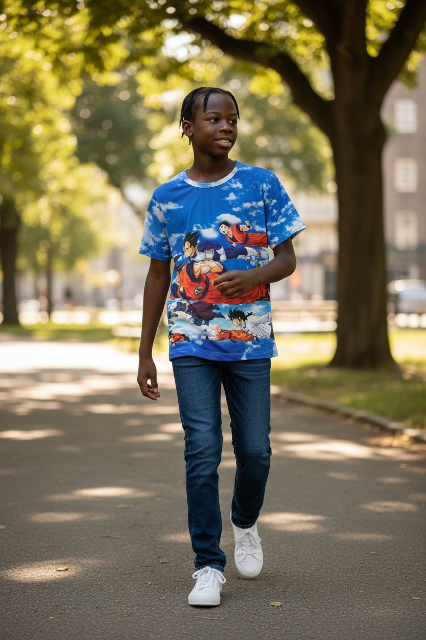 Anime-Inspired Saiyan Warrior Style T-Shirt for Boys, Teens & Adults – Graphic Tee