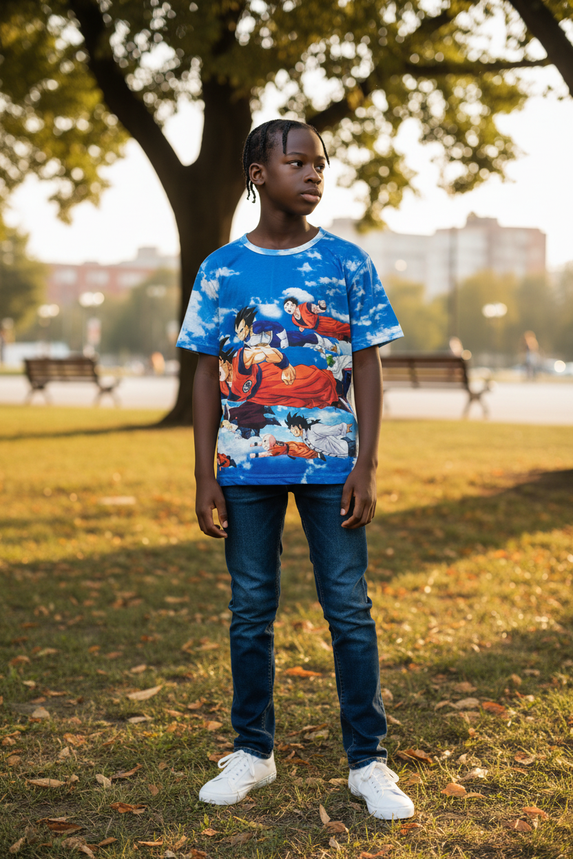 Anime-Inspired Saiyan Warrior Style T-Shirt for Boys, Teens & Adults – Graphic Tee