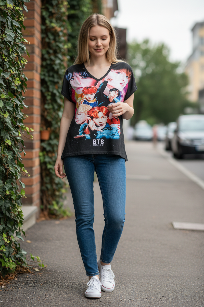 K-Pop Idol Style Anime Graphic T-Shirt for Girls & Women – Casual Short Sleeve Tee