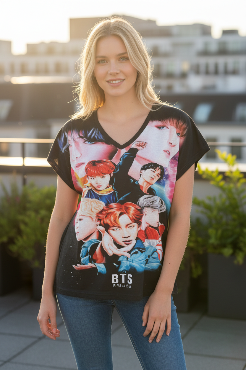 K-Pop Idol Style Anime Graphic T-Shirt for Girls & Women – Casual Short Sleeve Tee