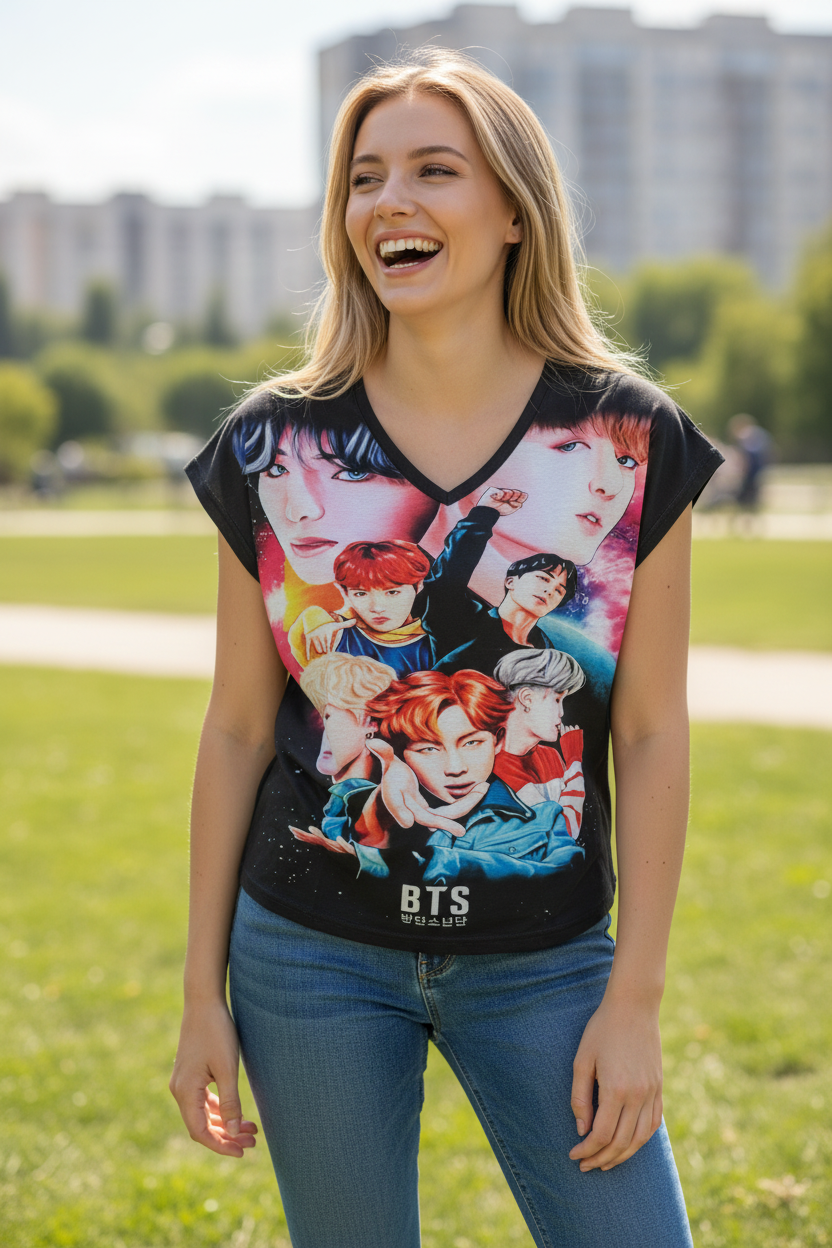 K-Pop Idol Style Anime Graphic T-Shirt for Girls & Women – Casual Short Sleeve Tee
