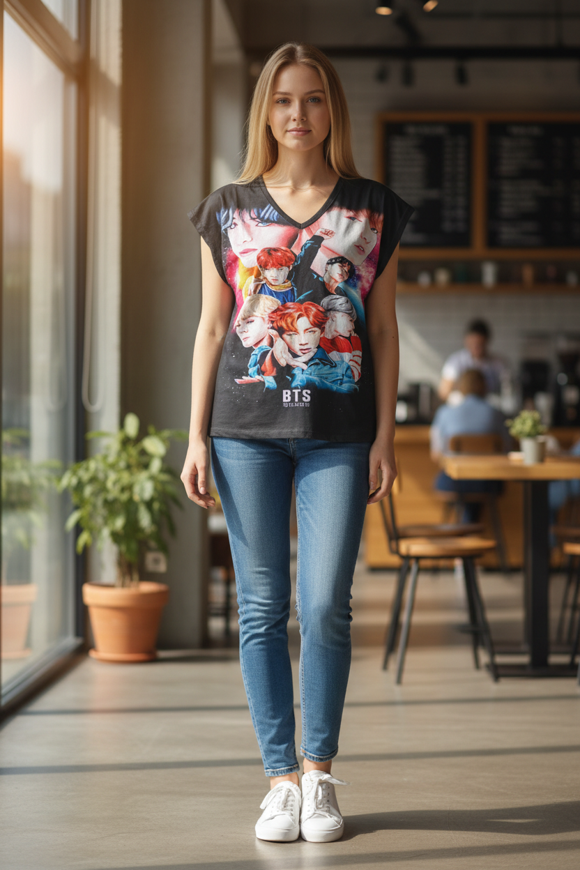 K-Pop Idol Style Anime Graphic T-Shirt for Girls & Women – Casual Short Sleeve Tee