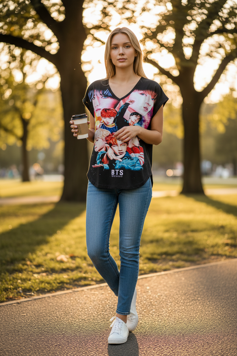 K-Pop Idol Style Anime Graphic T-Shirt for Girls & Women – Casual Short Sleeve Tee