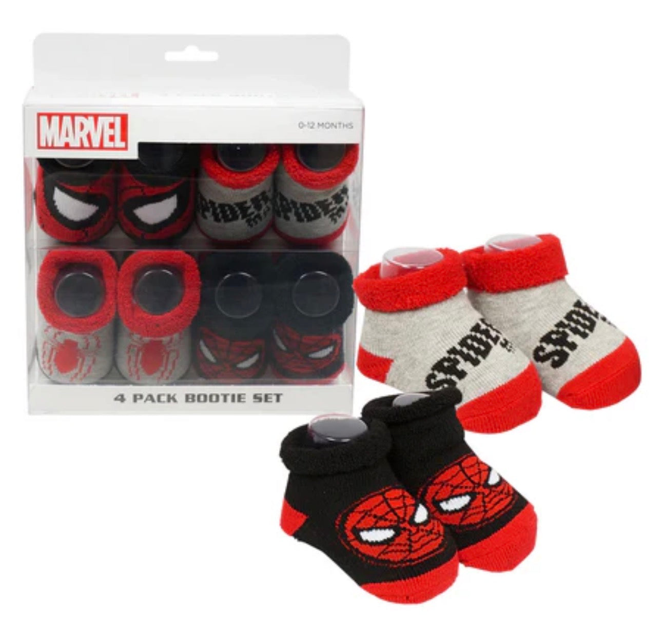 Marvel Spider-Man Baby Bootie Set – 4 Pack Soft Infant Booties, 0–12 Months