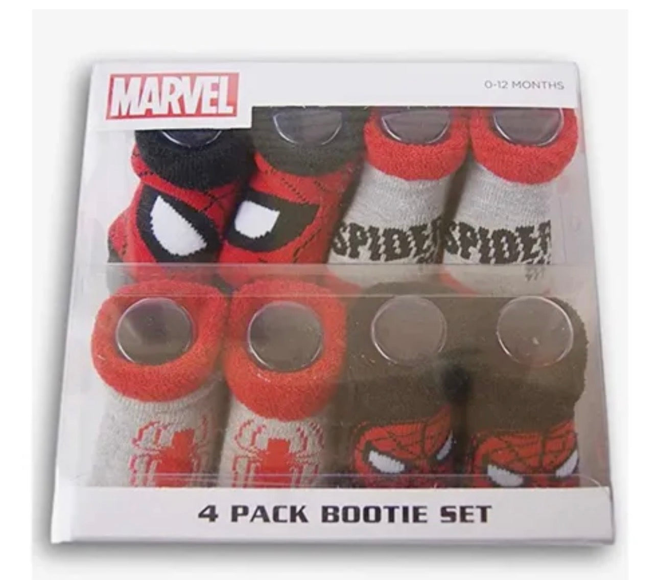 Marvel Spider-Man Baby Bootie Set – 4 Pack Soft Infant Booties, 0–12 Months