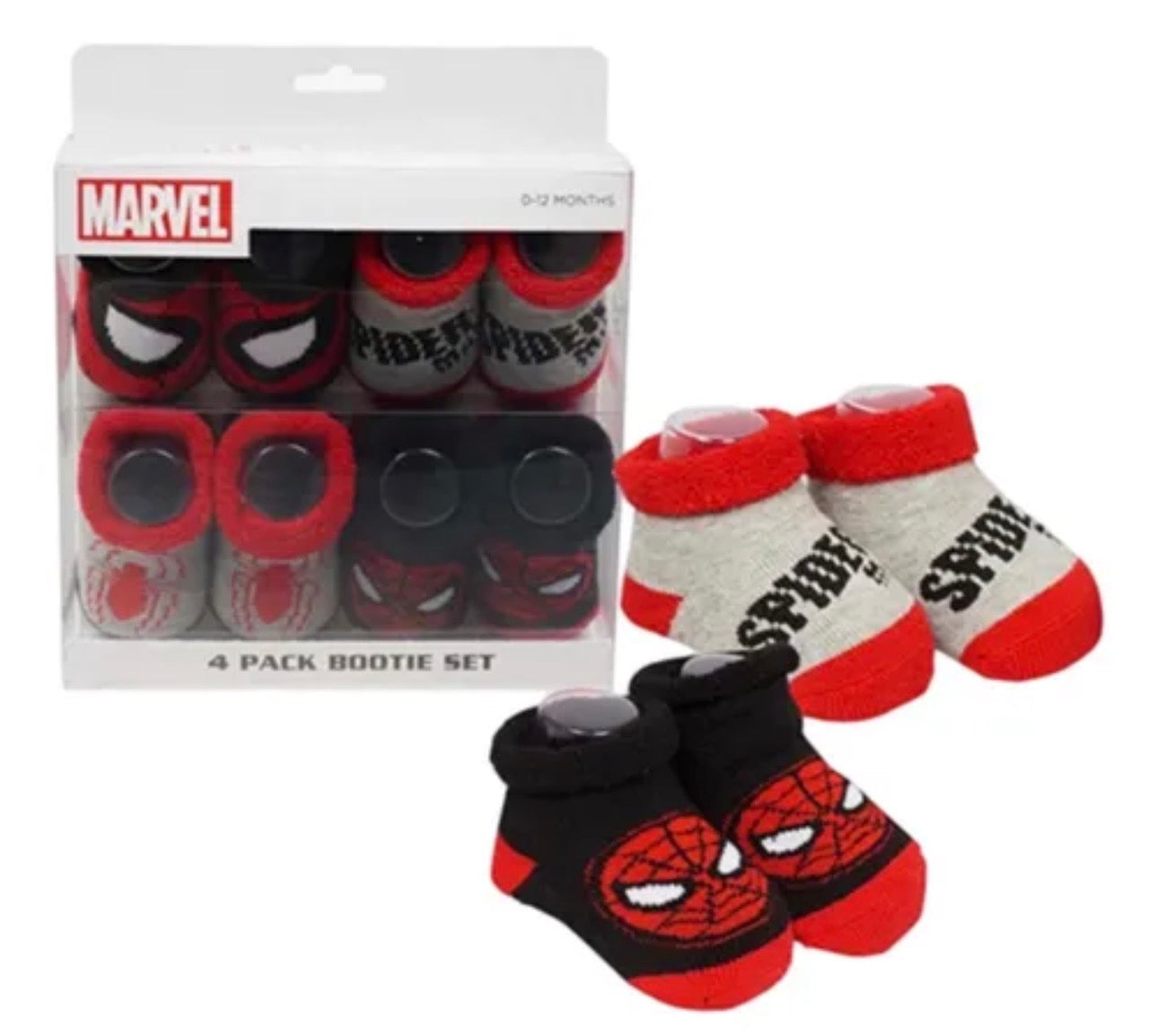 Marvel Spider-Man Baby Bootie Set – 4 Pack Soft Infant Booties, 0–12 Months