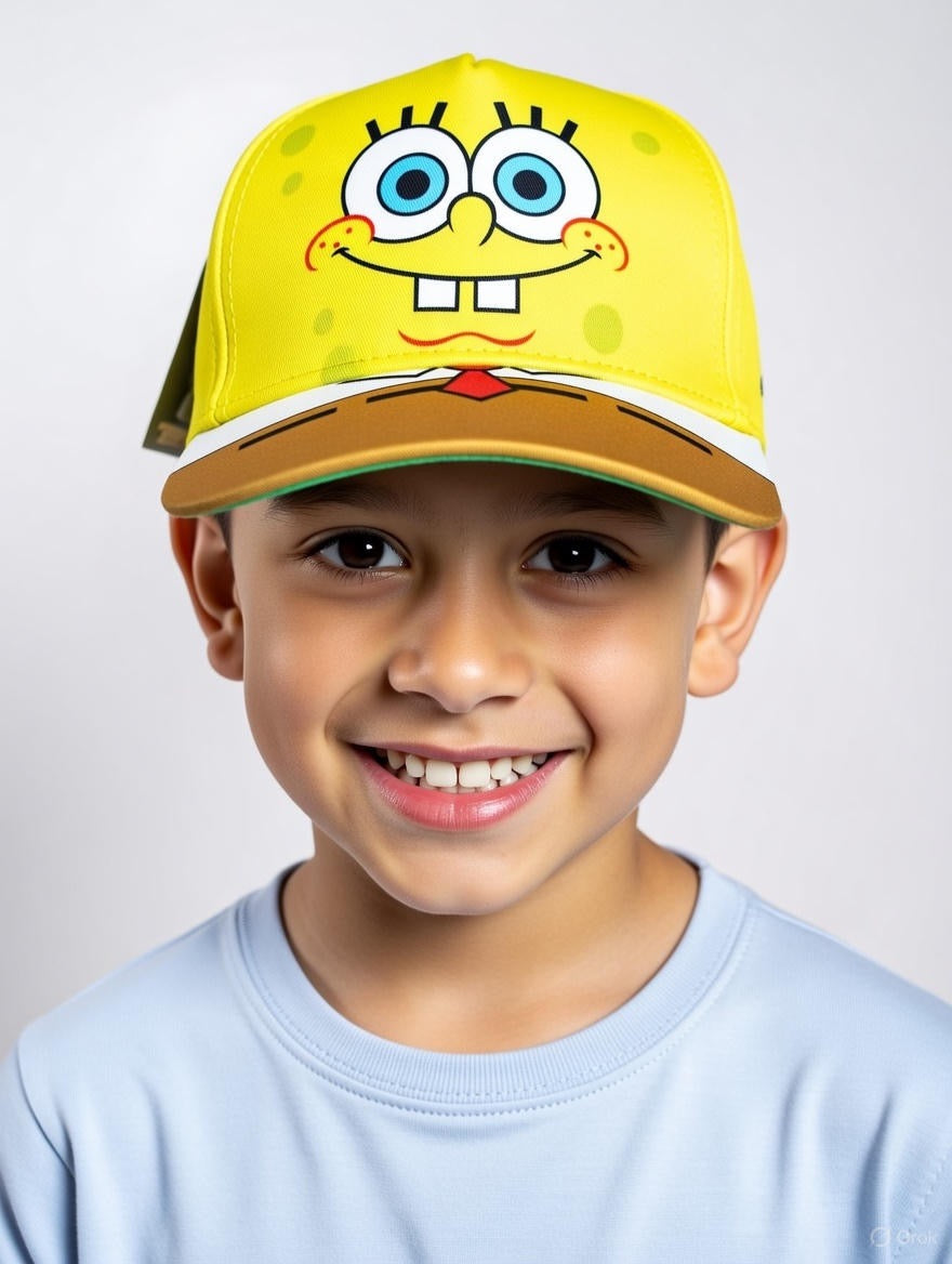 SpongeBob SquarePants Kids Baseball Cap – Officially Licensed Cartoon Hat for Boys, Adjustable Fit, Yellow Character Design