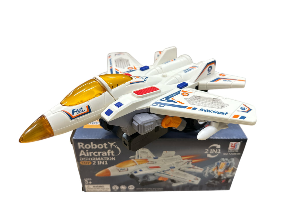 B/O Transformer Airplane Toy with Lights and Sound, 10-Inch Transforming Plane to Robot, Battery Operated Action Toy for Kids