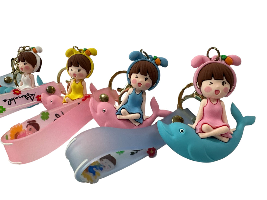 Cute Girl Dolphin 3D Silicone Keychain - Dive into Adorable Charm!