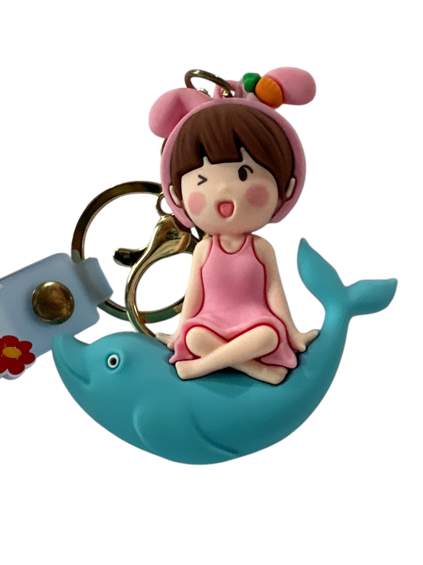 Cute Girl Dolphin 3D Silicone Keychain - Dive into Adorable Charm!