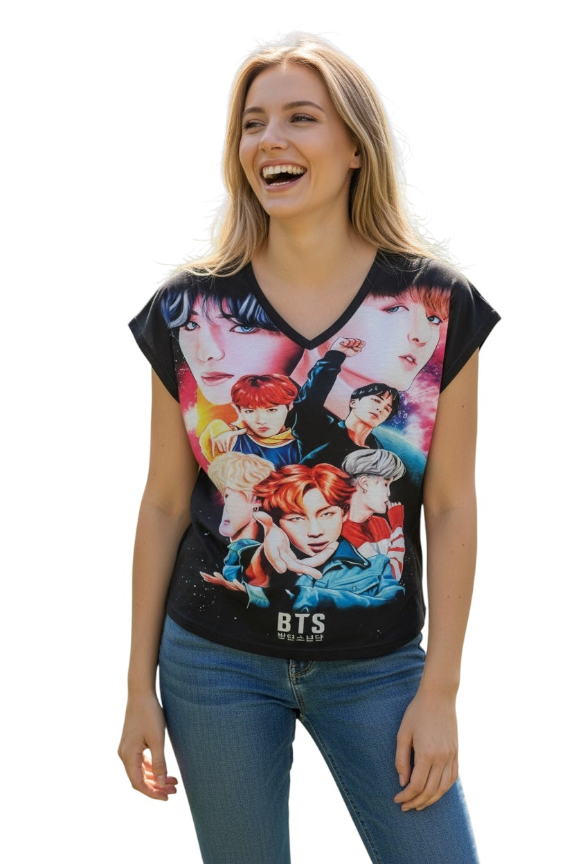 K-Pop Idol Style Anime Graphic T-Shirt for Girls & Women – Casual Short Sleeve Tee