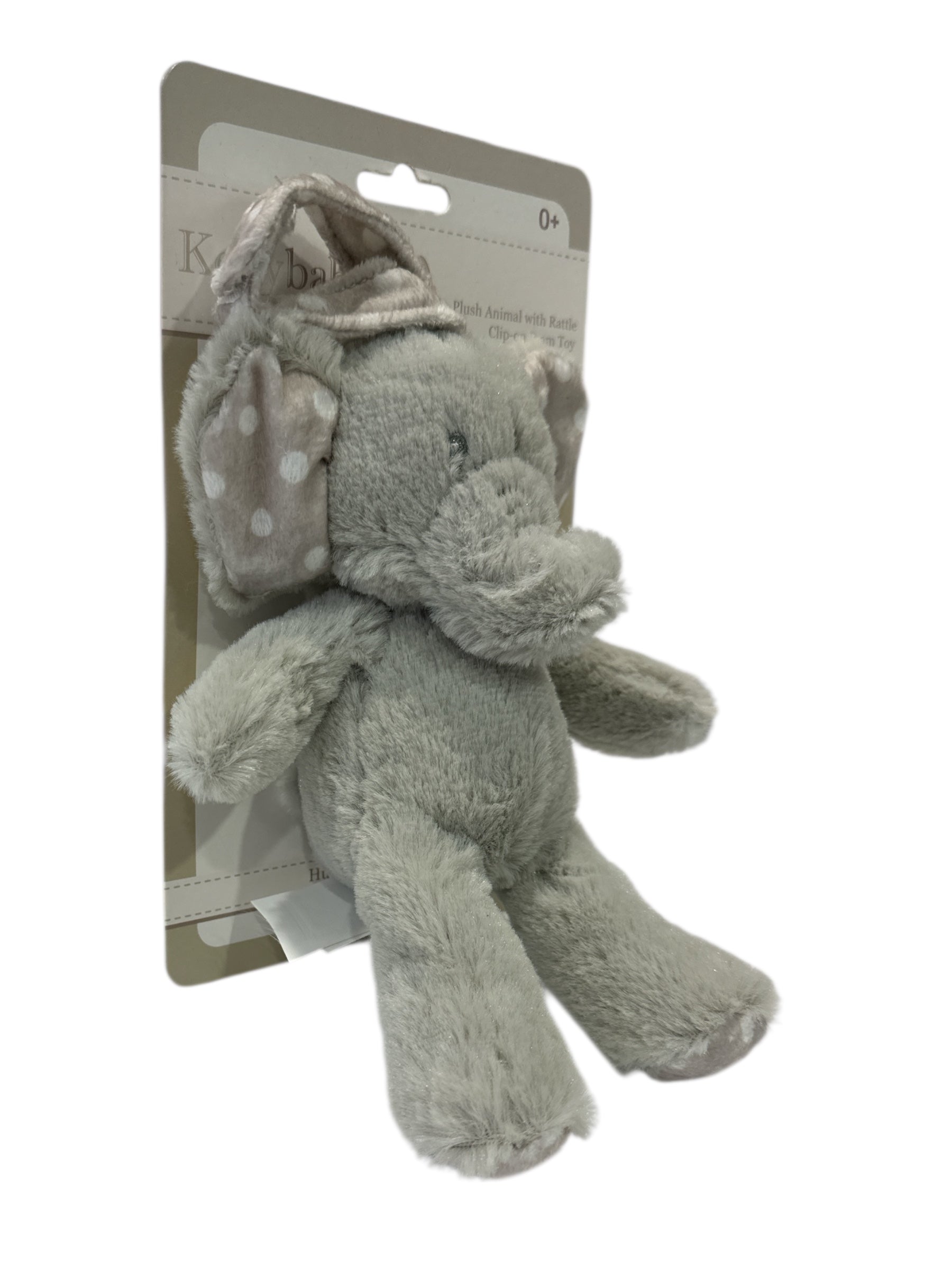 BABY ELEPHANT PLUSH WITH RATTLE CLIP-ON PRAM TOY, 0 AGE AND UP, BABY FRIENDLY