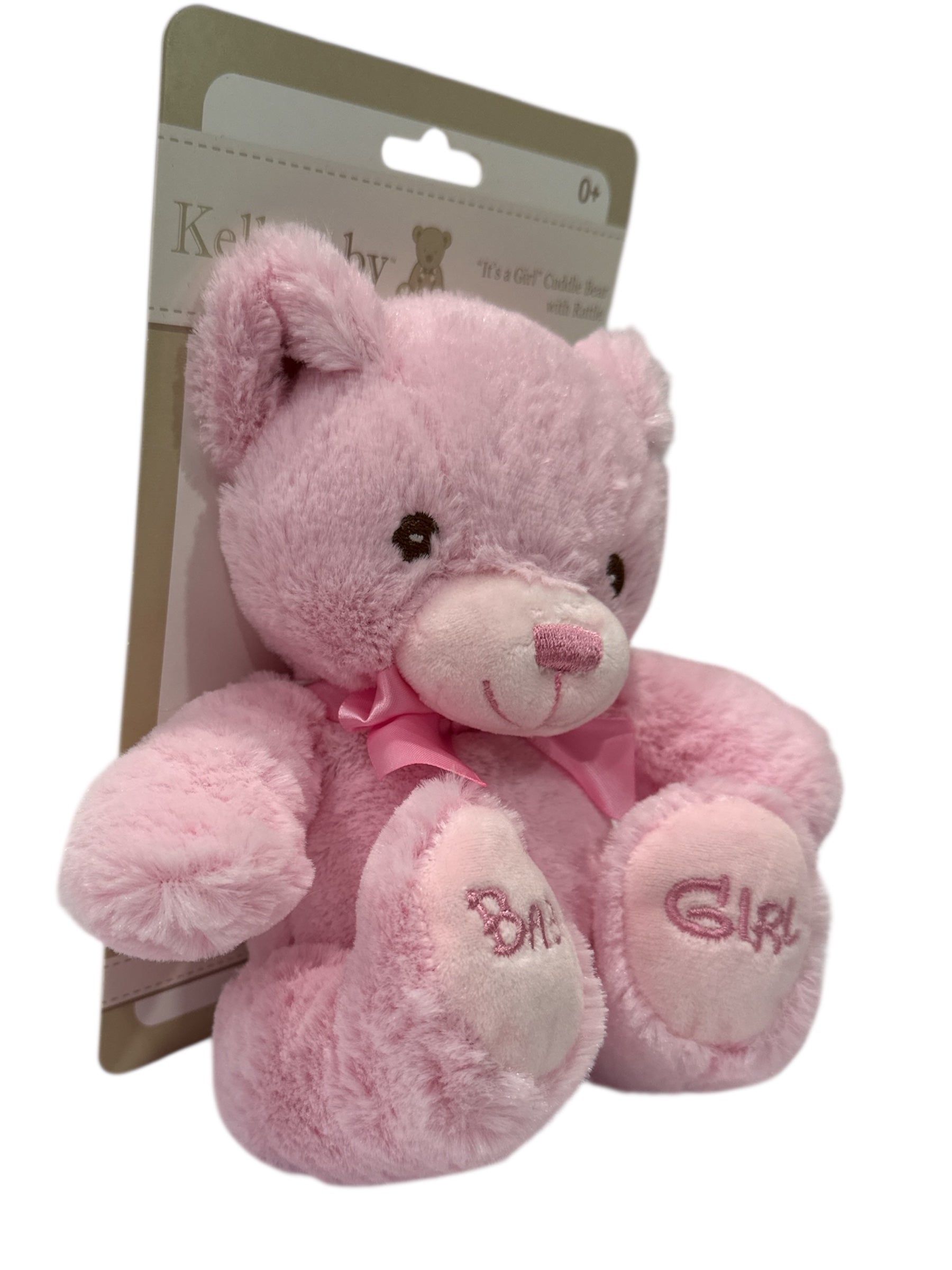 🌸🧸 9" Baby Girl Plush Cuddle Bear with Rattle - Safe Plush Toy (0+ Age) 🎀✨