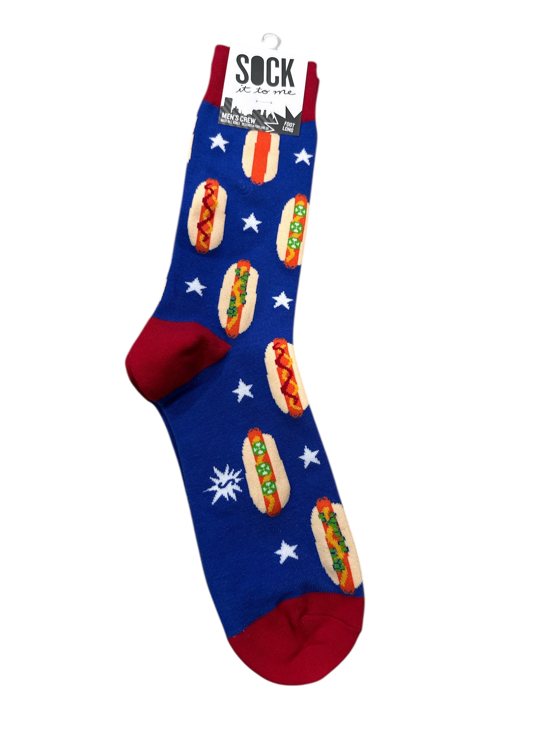 Men’s Foot Long Crew Socks, Fun Hot Dog Pattern Socks for Men, Colorful Novelty Socks, Soft & Comfortable Casual Dress Socks