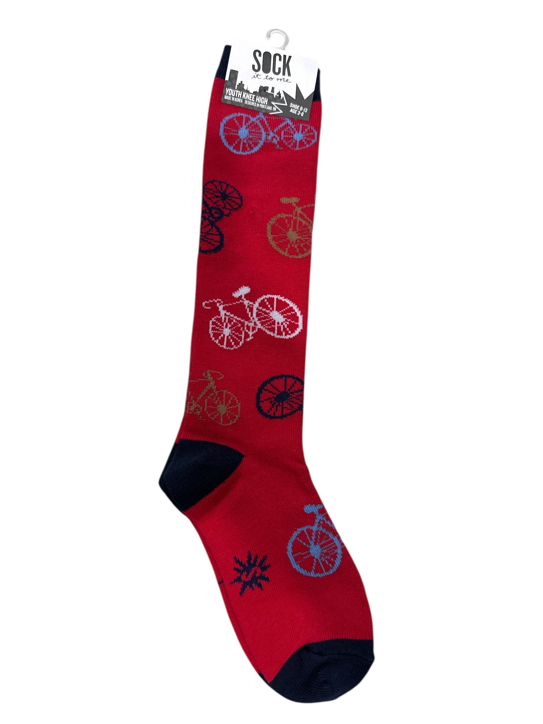 Girls Youth Knee High Socks, Cute Bicycle Pattern Knee-Length Socks for Kids, Soft & Comfortable Long Socks for Girls