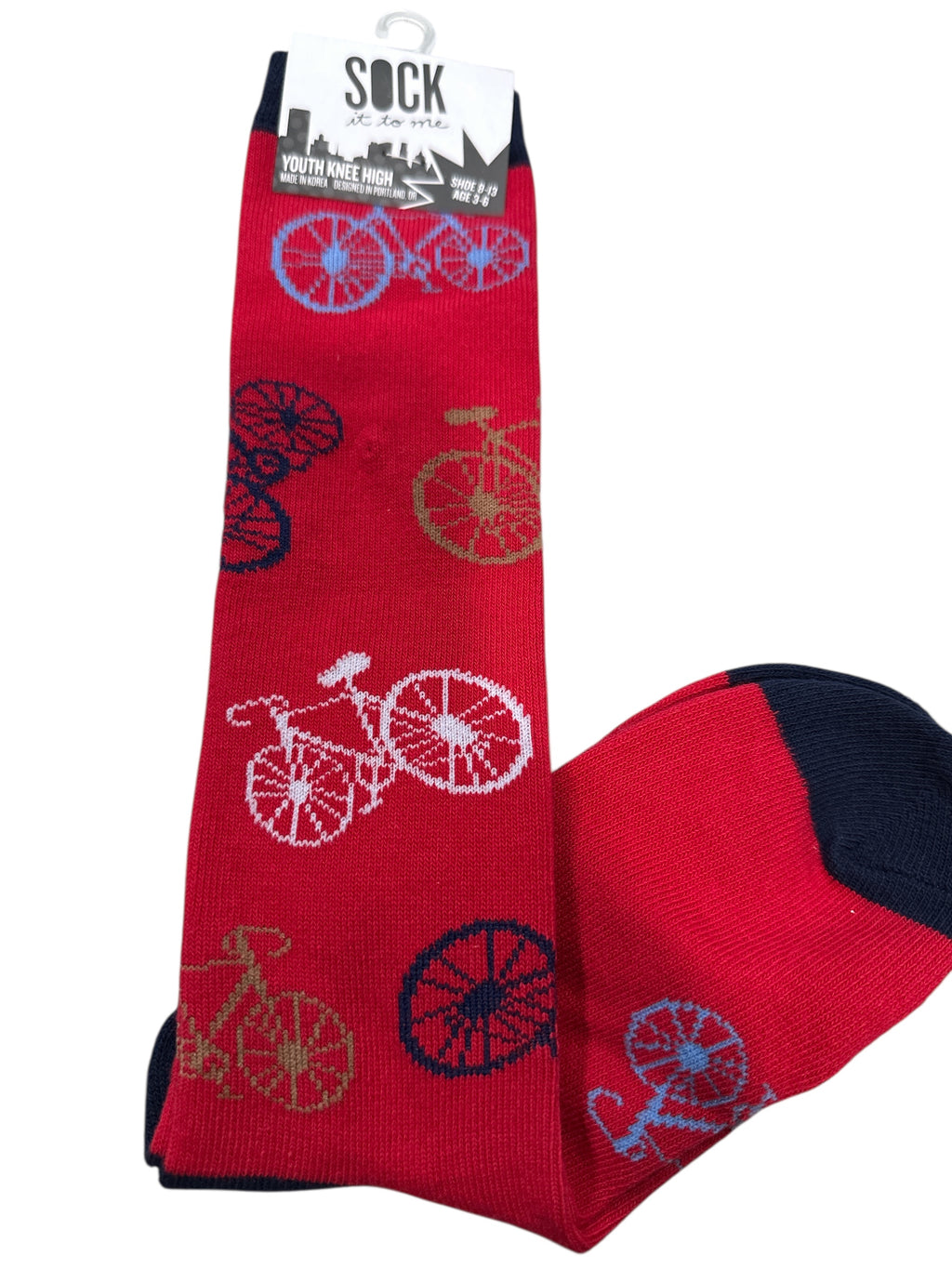 Girls Youth Knee High Socks, Cute Bicycle Pattern Knee-Length Socks for Kids, Soft & Comfortable Long Socks for Girls