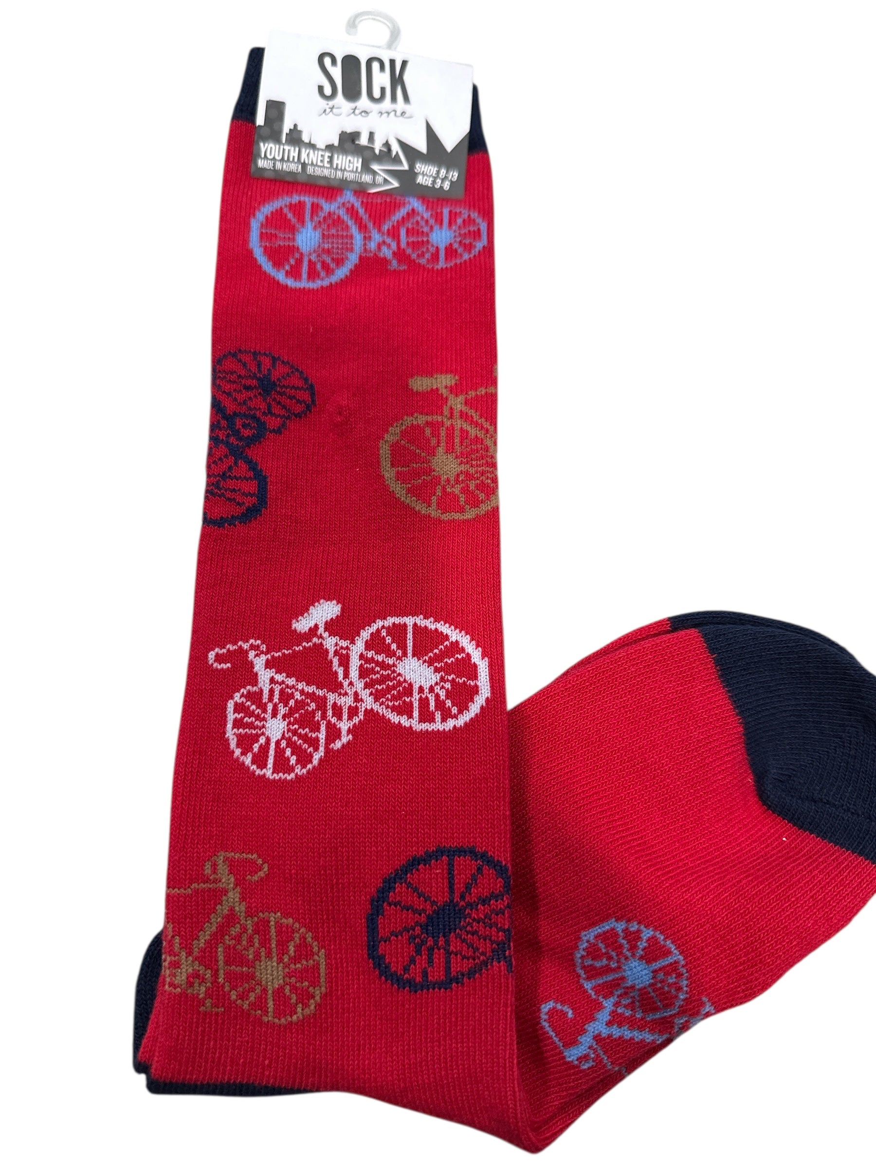 Girls Youth Knee High Socks, Cute Bicycle Pattern Knee-Length Socks for Kids, Soft & Comfortable Long Socks for Girls