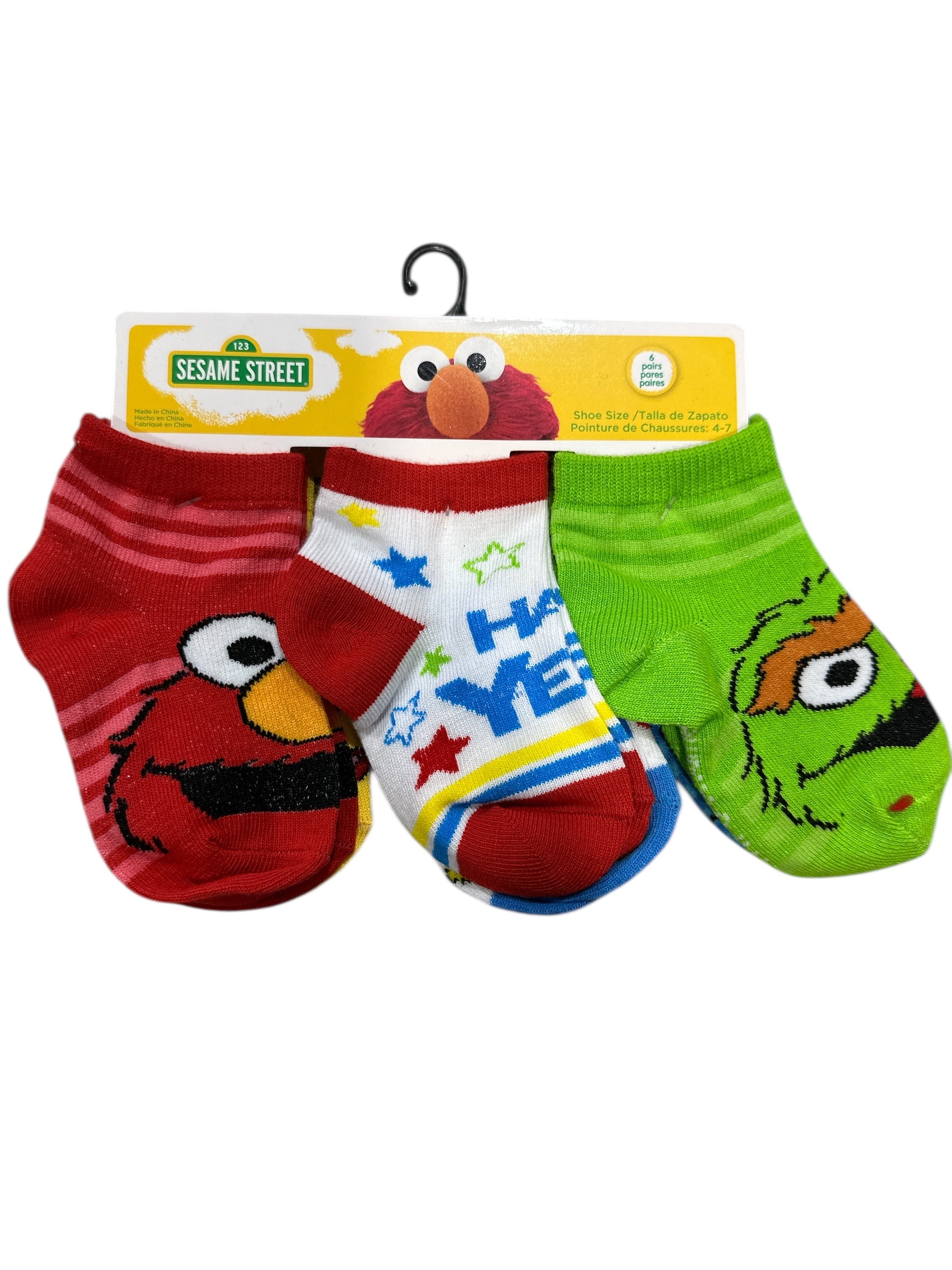 Sesame Street Boys Ankle Socks Set, 6 Pairs Cartoon Character Socks for Kids, Soft & Comfortable Socks for Boys (Shoe Size 4–7)