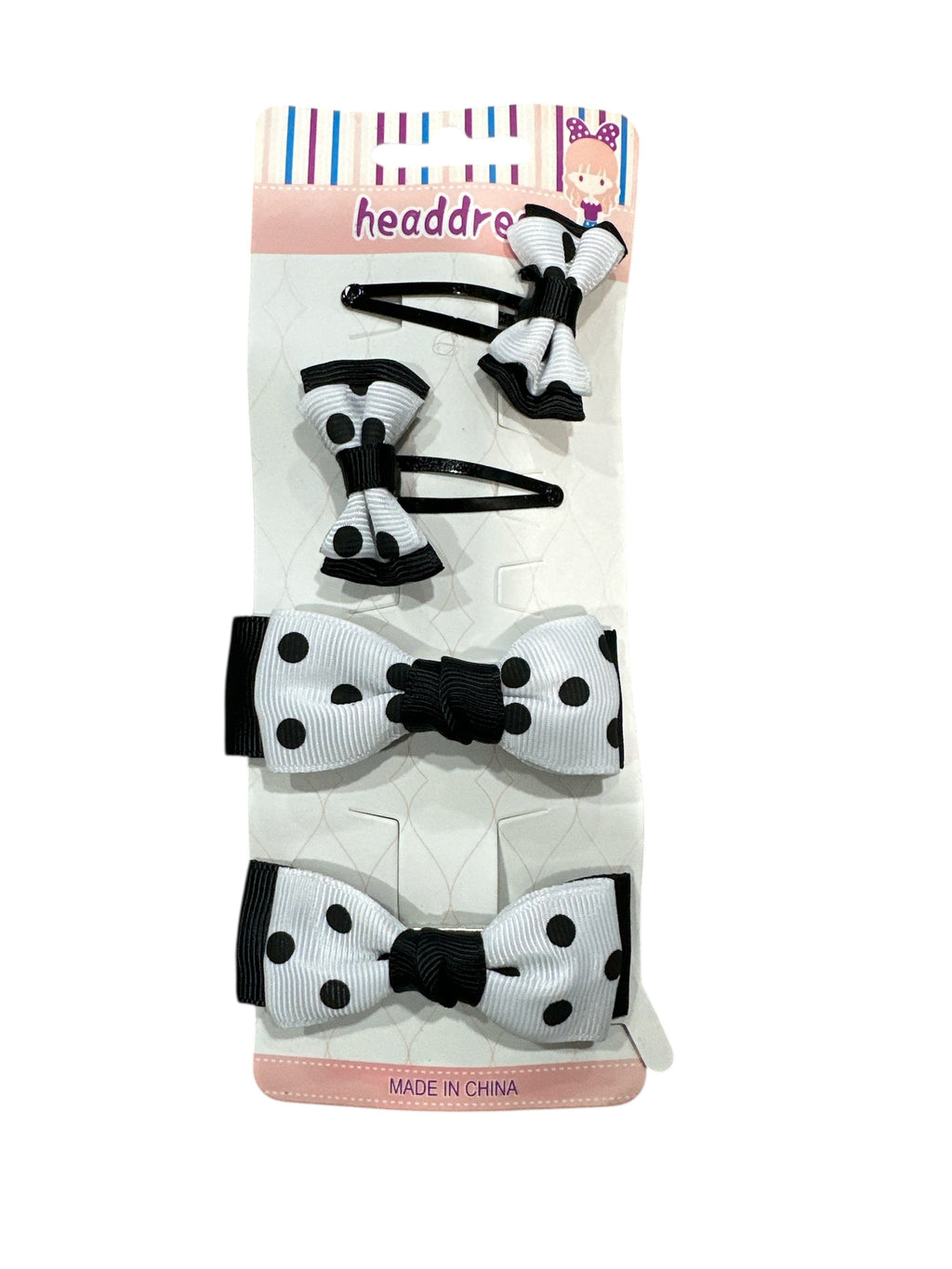 Girls Polka Dot Hair Bow Clips Set – Black & White Classic Bows for Kids