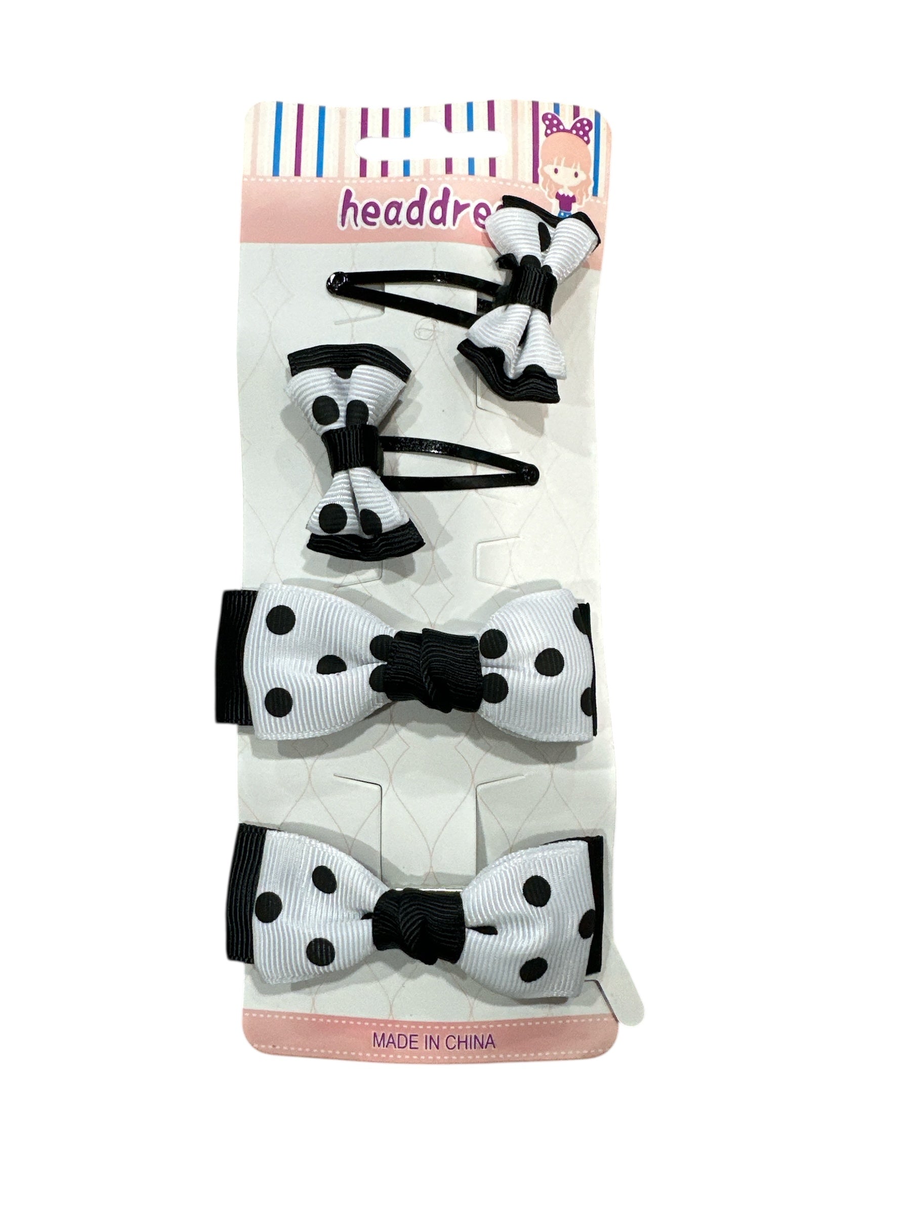 Girls Polka Dot Hair Bow Clips Set – Black & White Classic Bows for Kids