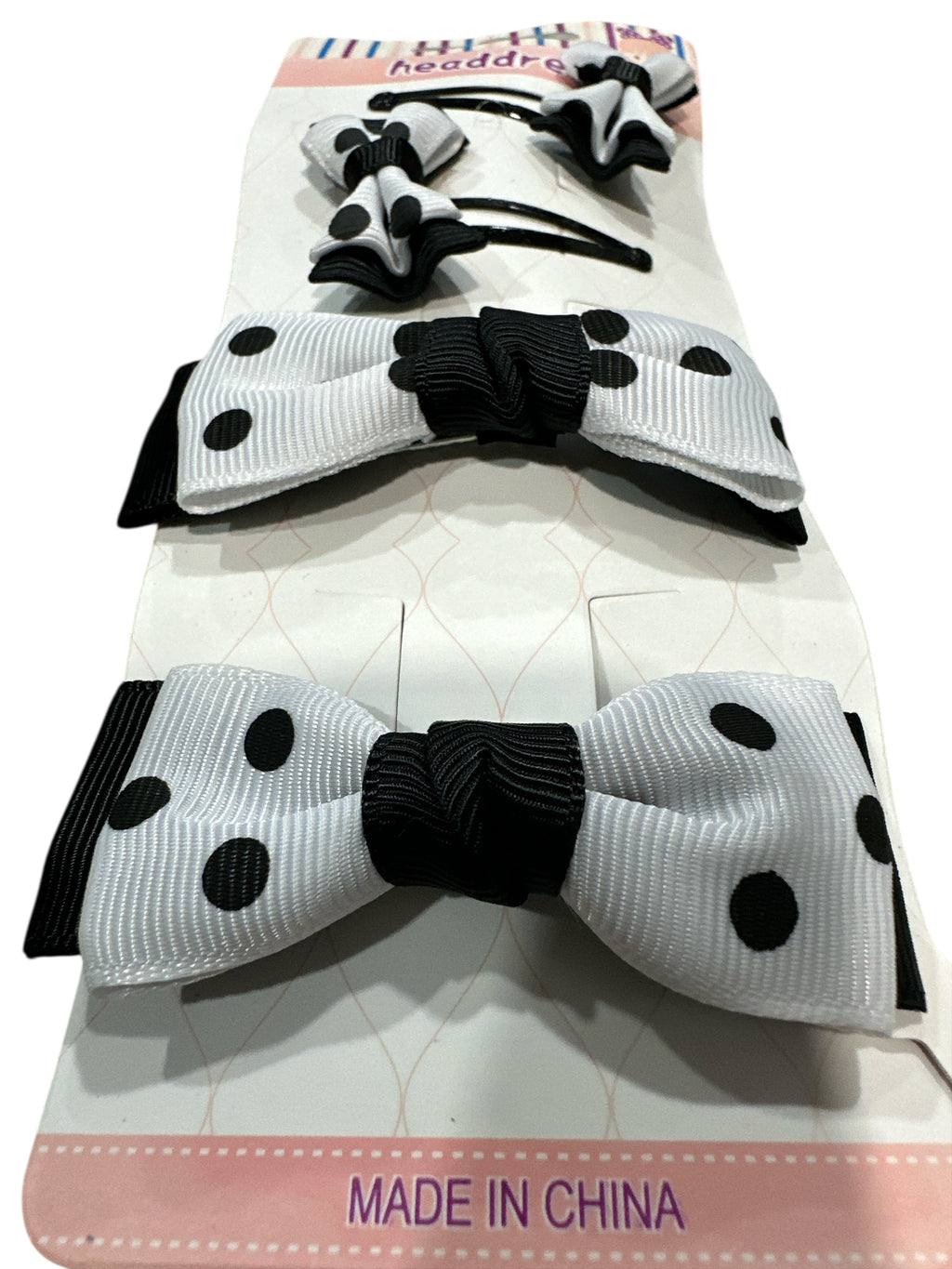 Girls Polka Dot Hair Bow Clips Set – Black & White Classic Bows for Kids