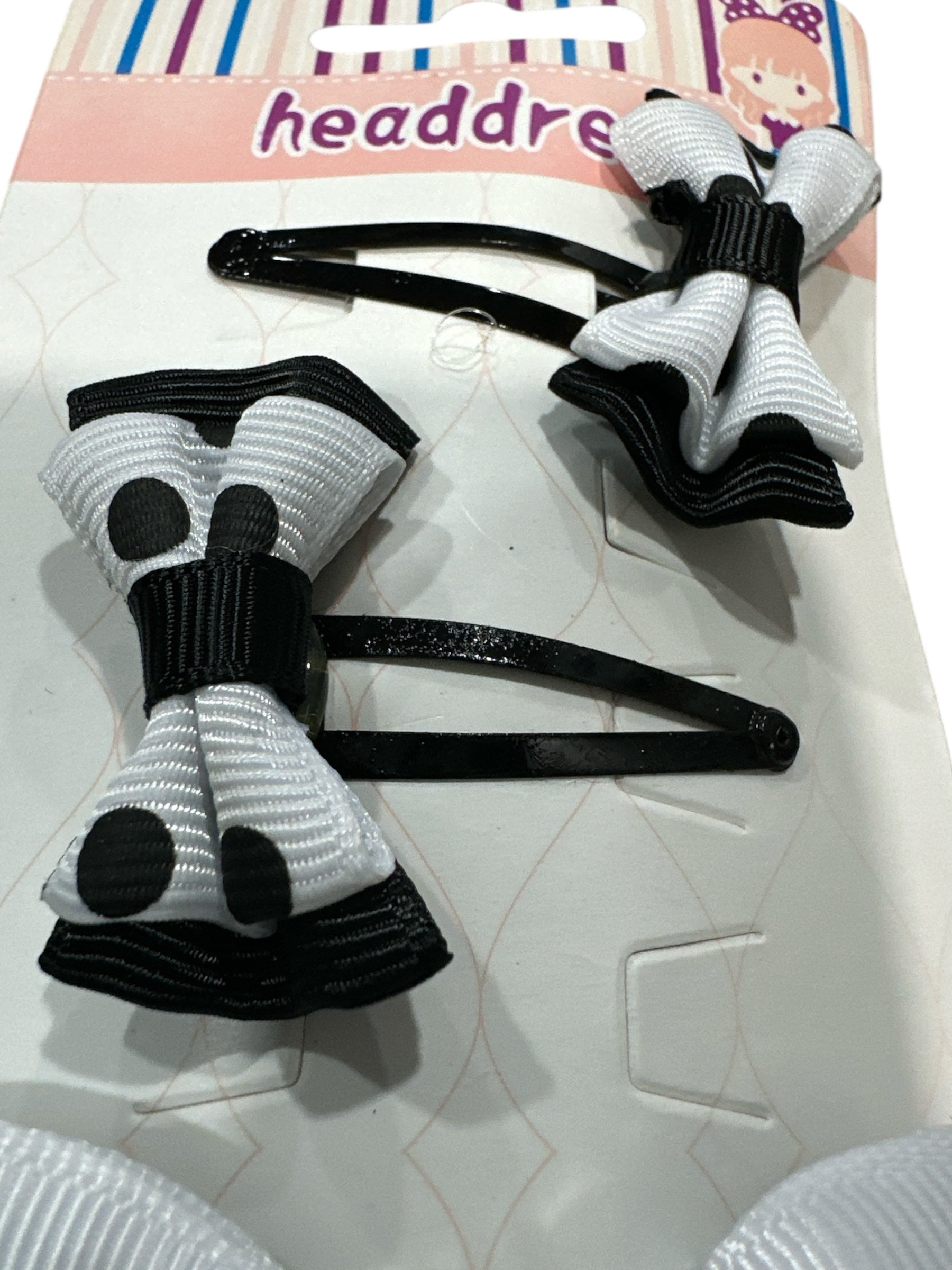 Girls Polka Dot Hair Bow Clips Set – Black & White Classic Bows for Kids