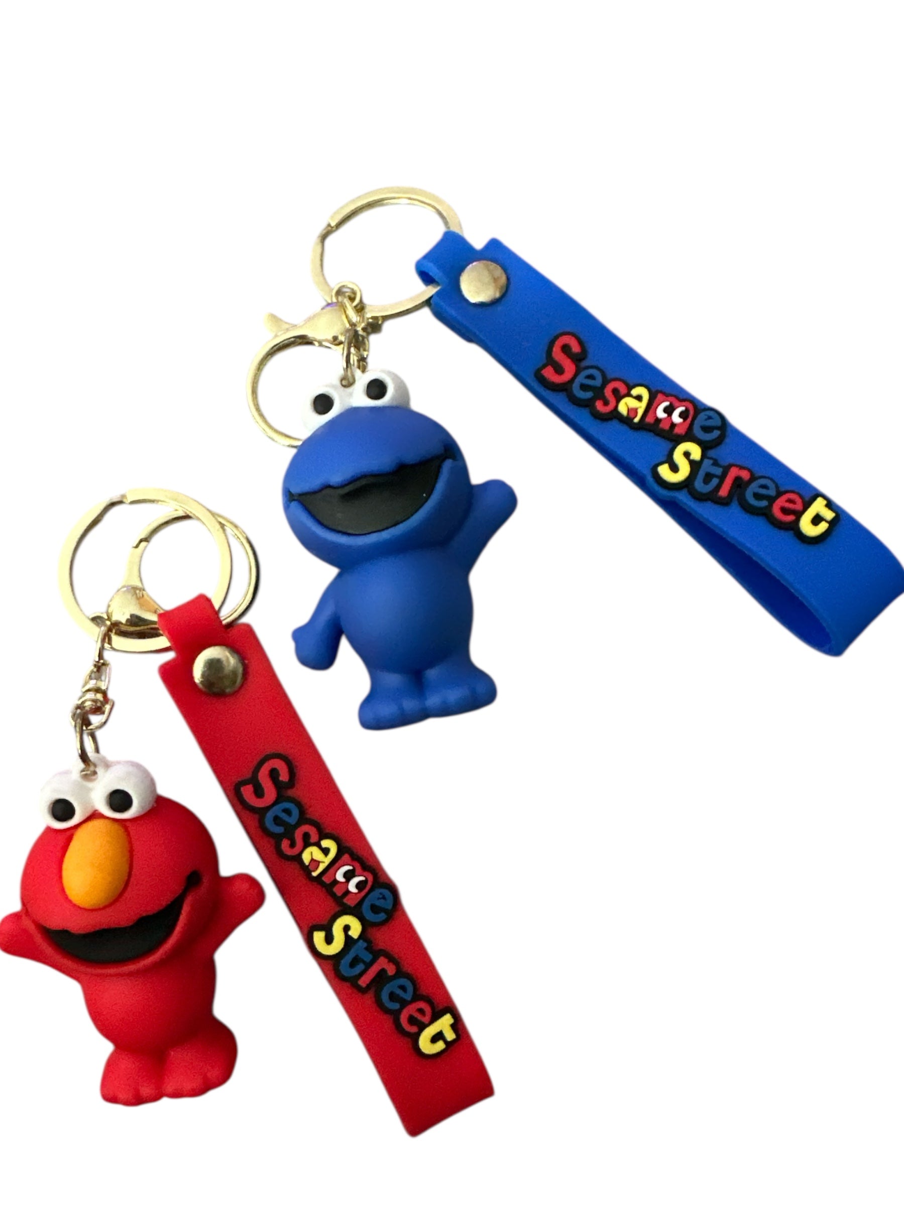 Sesame Street Silicone Keychain Set – 2-Pack Combo, Mini Character Figure Keychains with Wrist Strap