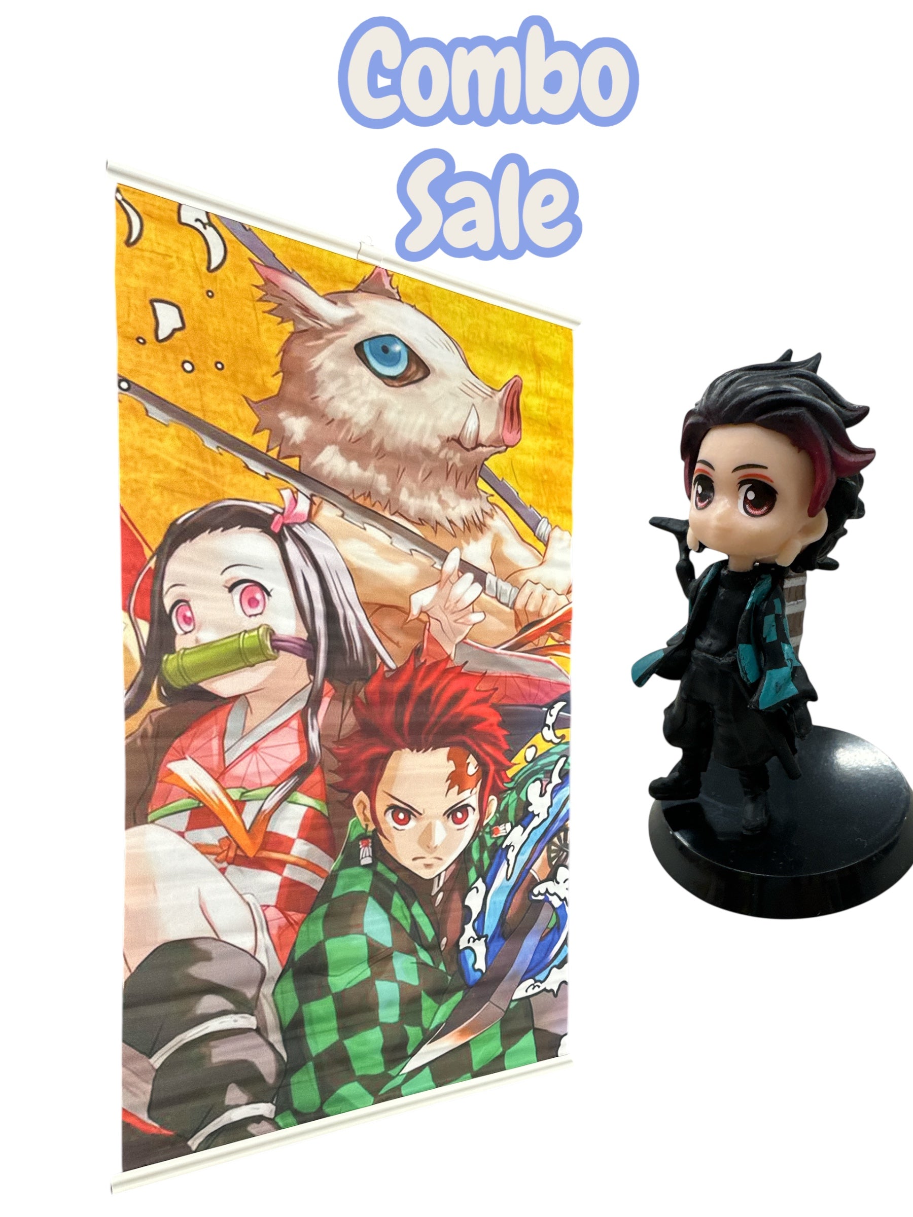 Anime Hero Demon Fabric Poster (34”) + Mini Demon Figure (3”) | Fan-Style Combo Set