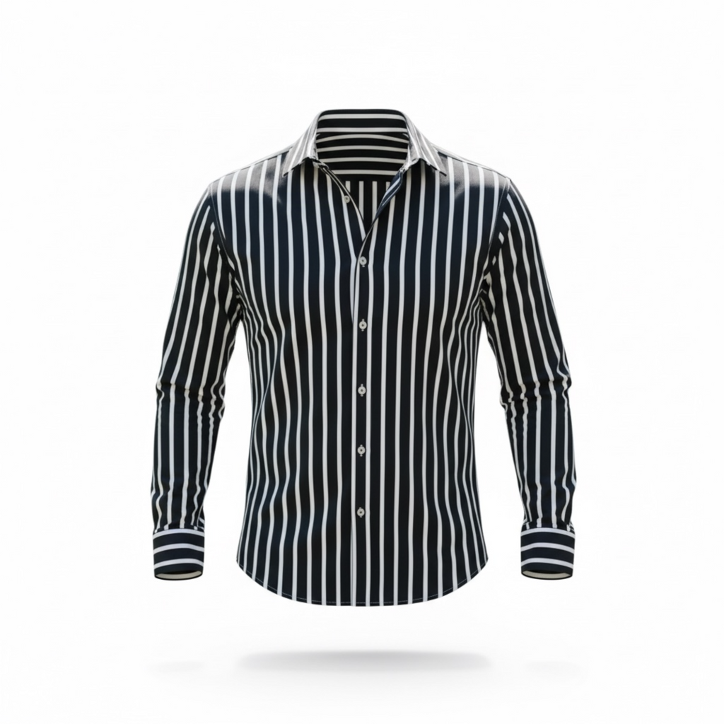 Men’s Fashion Shirt – Vertical Stripe Design, Slim Fit, Long Sleeve Casual Style